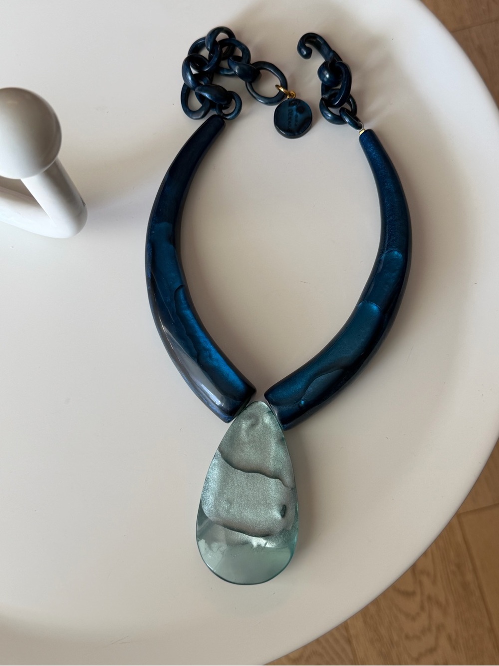 Dominique Denaive Blue Resin Statement Pendant Necklace